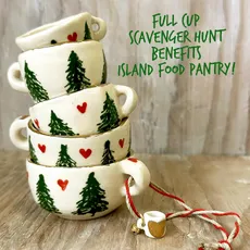 🥳Full Cup Scavenger Hunt to benefit the Island Food Pantry! ☕️

Beginning Friday October 31st and running until Friday, November 21st, we are offering an island-wide scavenger hunt! Watch our social media each Friday to see each new handmade ceramic cup that will be hidden somewhere on the island. 

Want a hint as to where you can find it?

To get a hint emailed to you:

1) Make a donation to the island food pantry via this link: 
https://nantucketinterfaithcouncil.networkforgood.com/projects/155264-community-cares

2) Send a screenshot or receipt of your donation to our artist in residence Heather Martin at heather@risingtidepottery.com. 

We will get right back to you with that week’s hint! The first person to locate the cup is the new owner. If you’re one of the lucky winners, please send a photo of you and your new cup! Tag us on your social media posts @ackartists @nantucketfoodpantry @risingtidepottery 

This week is a miniature ornamental mug, with tiny porcelain charm and real gold luster detail. 

We deeply appreciate your ongoing support of the island food pantry.

Other ways to donate: 
-Drop off a donation and email us a photo of your receipt or donation box
-Donate at Stop and Shop and email us a photo and receipt of the items donated. 

Cups will be hidden every Friday from Oct 31-Nov 21 (4 weeks total). 

Keep your eyes on our socials for additional bonus cups and opportunities to donate. 

Thank you! 
Heather Martin 
AAN Ceramic Artist in Residence 
#nantucket
#nantucketart