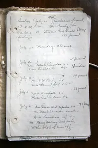 1945 Gallery Day Book - page 1, July 1st - Kenneth Taylor Galleries opens - speeches by Everett Crosby and Austin Strong