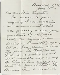 Frank Swift Chase letter to Rae Carpenter, 6/10/1930 - re her inquiry about her first year as his student