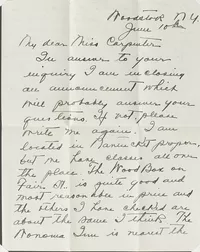 Frank Swift Chase letter to Rae Carpenter, 6/10/1930 - re her inquiry about her first year as his student