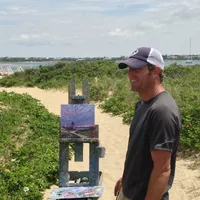 Illya Kagan painting plein air at Brant Point - photo by Robert Frazier