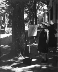 Sue Cory Guenther in Chase plein air class - photo by Louis Davidson