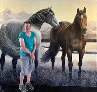 Jocelyn Sandor Urban in front of her painting - photo by Robert Frazier