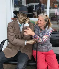 Beverly Hall with statue by Seward Johnson - photo by Robert Frazier