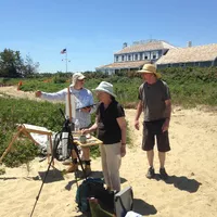 Ed Rudd, Victoria Harvey, David Lazarus (l-r) en plein air -  - photo by Robert Frazier