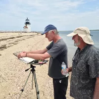David Lazarus and Greg Hill (l-r) during the 2015 Plein Air Nantucket festival - photo by Robert Frazier
